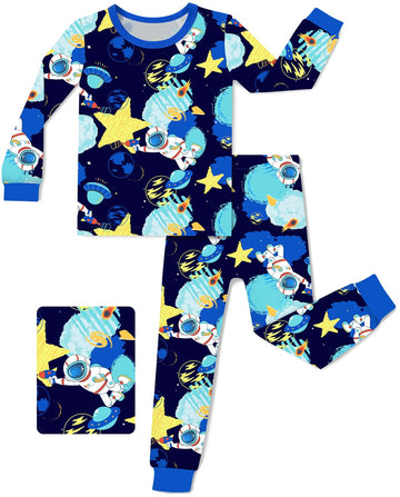 Babee Reshinee Bamboo Viscose Toddler Pajamas Boys Girls Kids Baby 2Pcs Long-Sleeve Pyjamas Set 12-18 Months Astronaut Snug Fit
