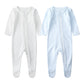 Owlivia Organic Cotton Baby Pajamas, Boys Girls 2 Pack Zip Front Sleep N Play, Footed Sleeper, Long Sleeve(6-12 Months, Whiteblu