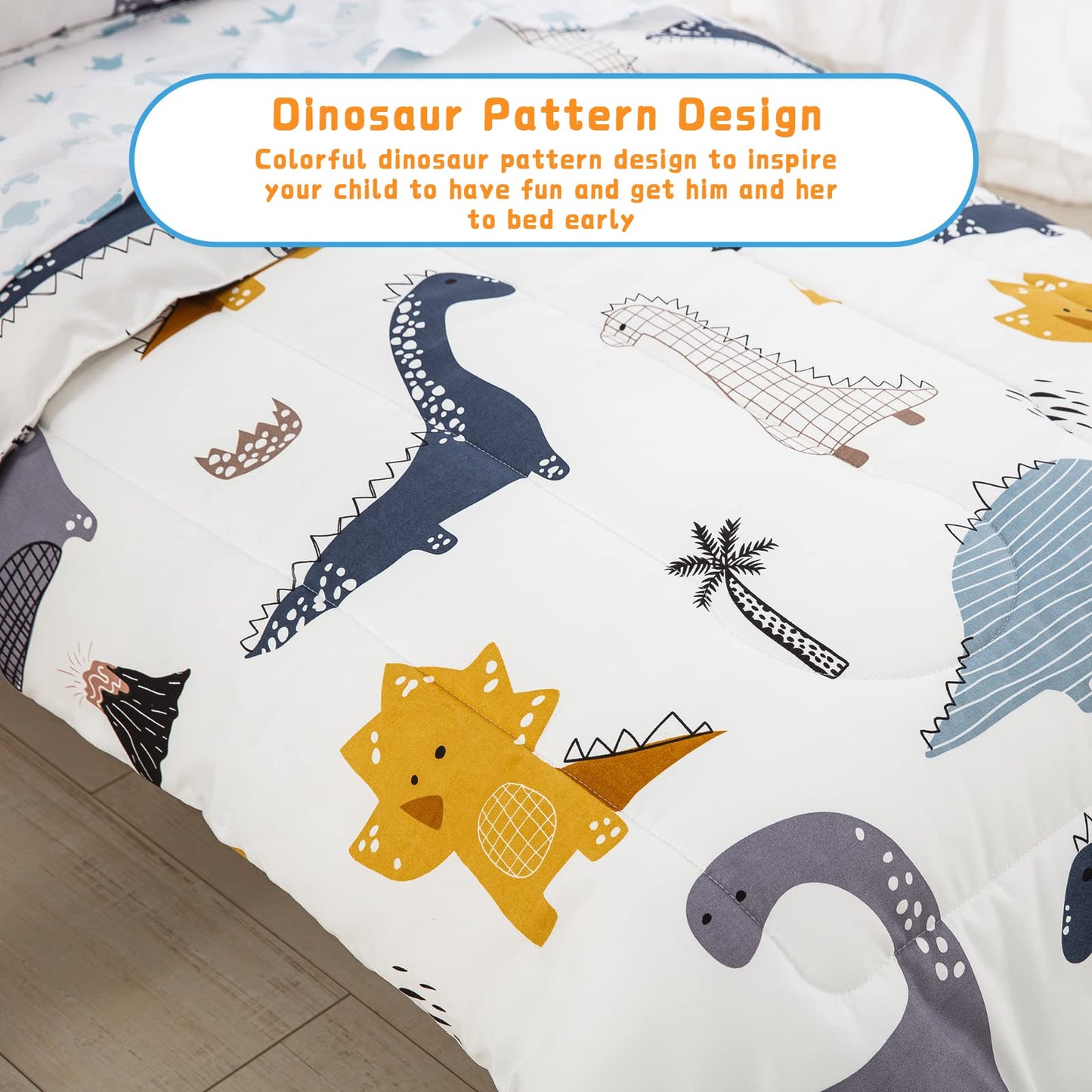 Wongs Bedding Dinosaur Toddler Bedding Set Ultra Soft Microfiber Toddler Comforter For Baby Girls Boys 4 Pieces Includes Comfort