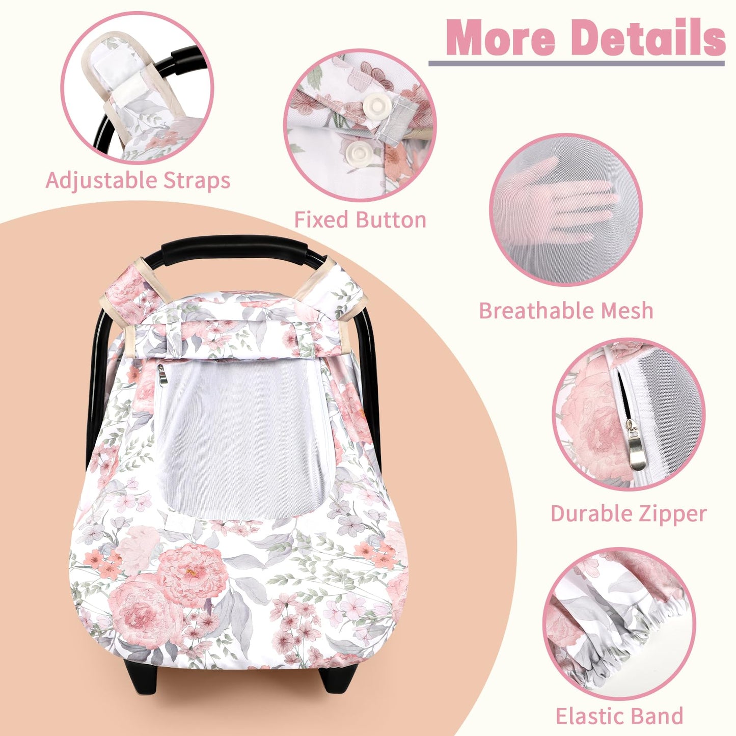 Car Seat Cover Baby, Hnhuaming Infant Car Seat Covers Canopy For Babies Girls, Warm & Windproof Pink Newborn Carseat Covers With