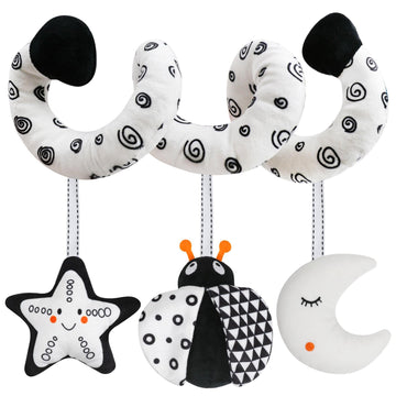 GKDOMS Baby Spiral Hanging Stroller and Car Seat Toys Black and White High Contrast Sensory Toy Newborn Plush Activity Toys Than