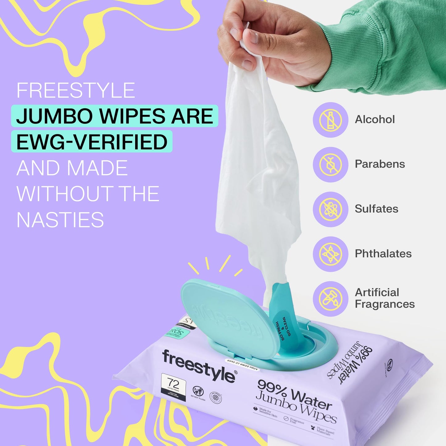 Freestyle Soft Jumbo Baby Wipes, Hypoallergenic And Unscented, Water-Based Wet Wipes For Babies, Finely Suited For Sensitive Ski