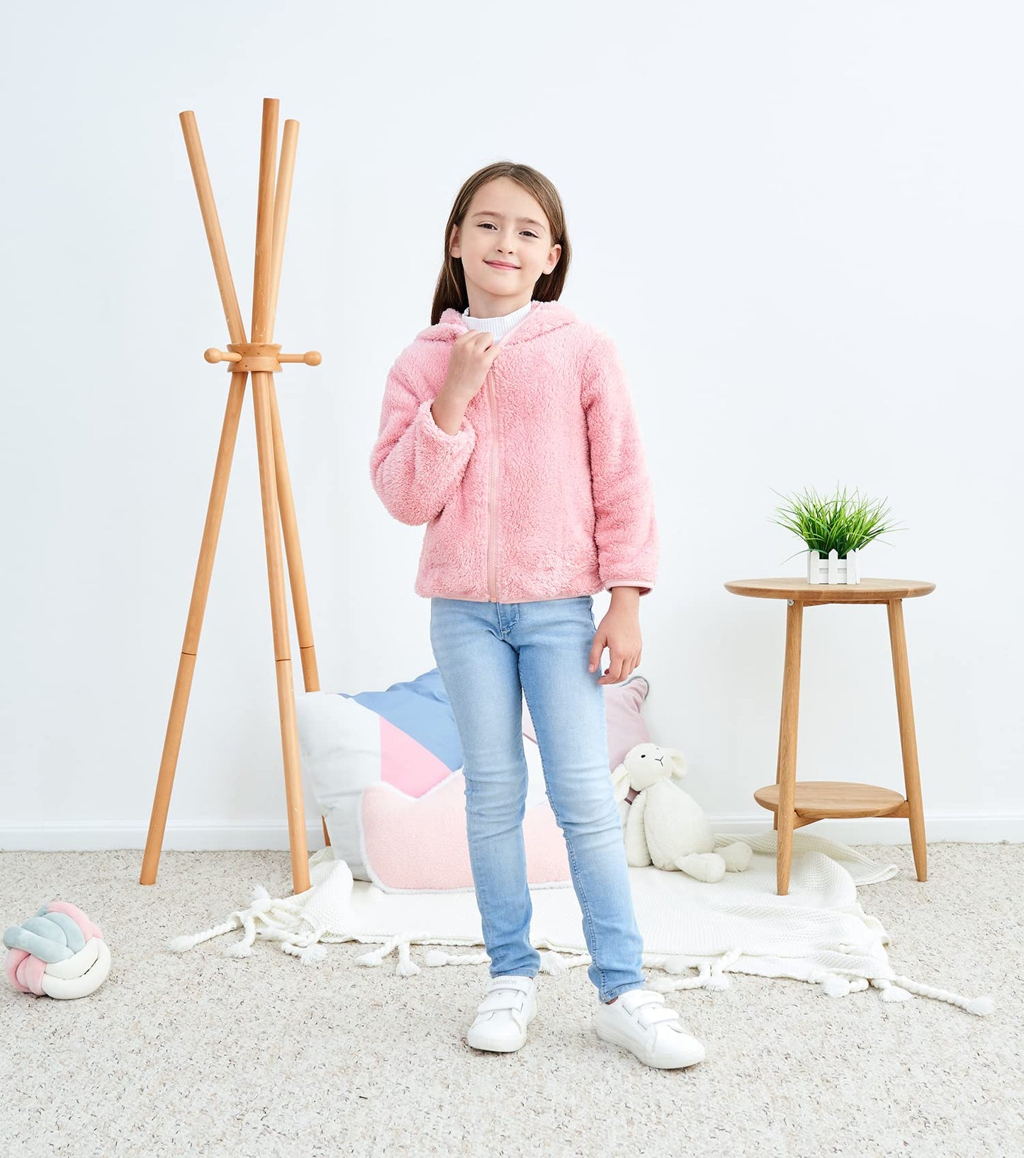 Toddler Girls Boys Fleece Hoody Jacket Zip Up Teddy Coat Warm Winter Outwear