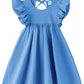 Lyxiof Toddler Baby Girl Cotton Linen Dress Ruffle Sleeve Halter Sleeveless Kids Casual Dresses Royal Blue 130Cm