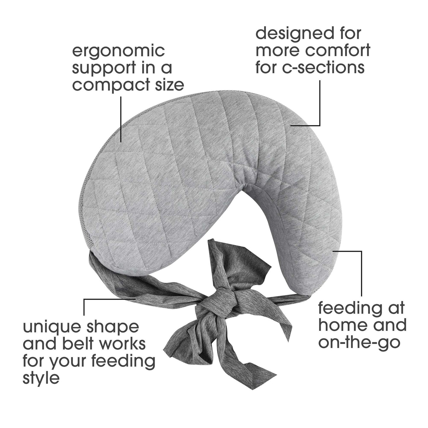 Boppy Anywhere Travel Nursing Pillow, Soft Gray, Plus Sized To Petite With Stretch Belt, Portable Nursing Pillow, Breastfeeding