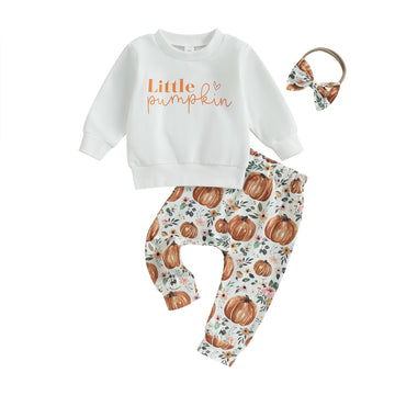 Yingisfitm Toddler Baby Girl Boy Halloween Clothes Pumpkin Shirt Ghost Sweatshirt Pants Fall Outfit Baby Halloween (White Little