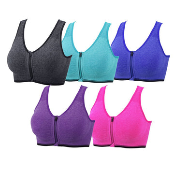 Yeyele 5 Pack Women Zip Front And Removable Pads Tank Top Racerback Sports Bra(5 Pack,Xl)