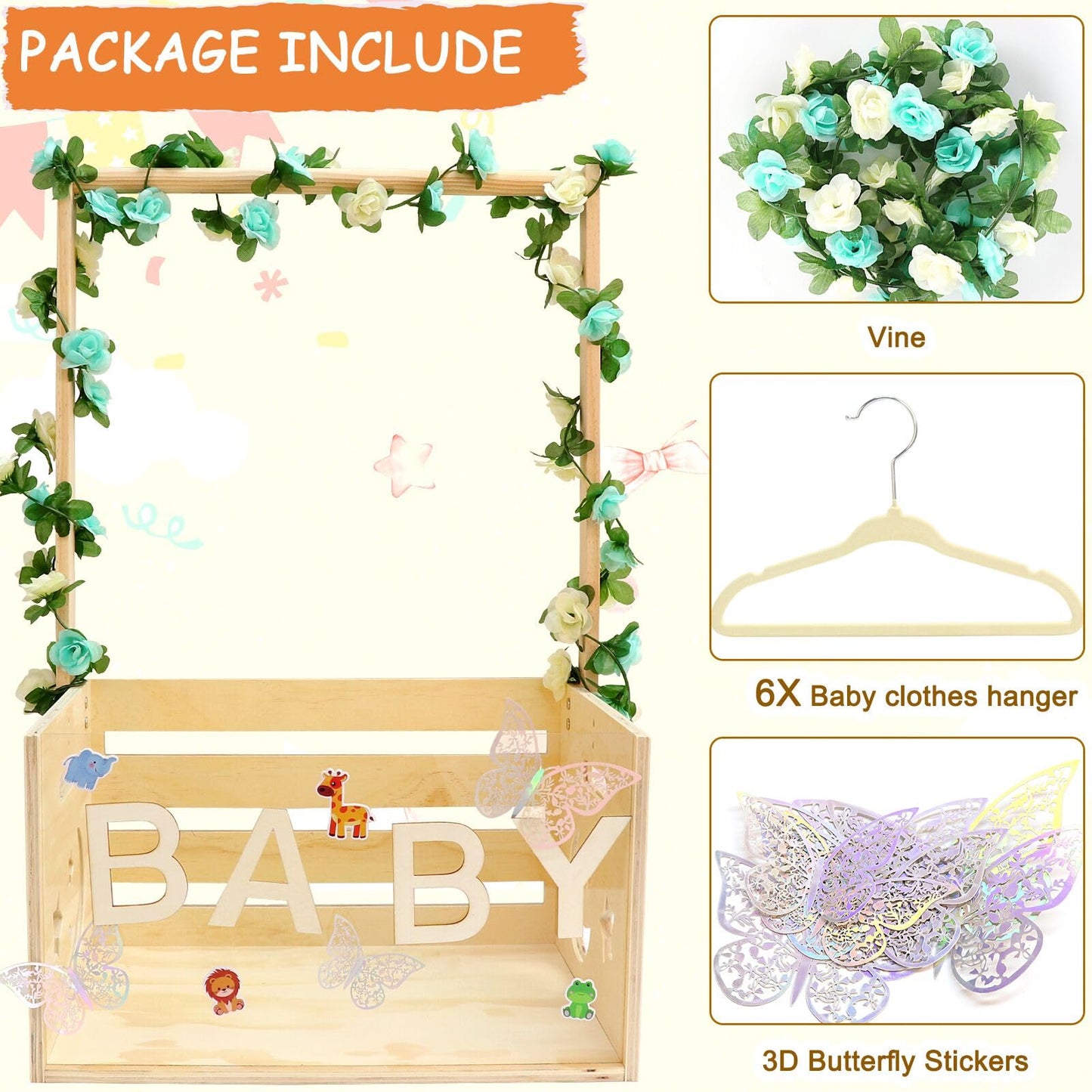 Wooden Baby Shower Crate Closet, Customizable Baby Shower Crate, Baby Shower Basket With Hanger Rack ,Baby Crate Closet For Baby