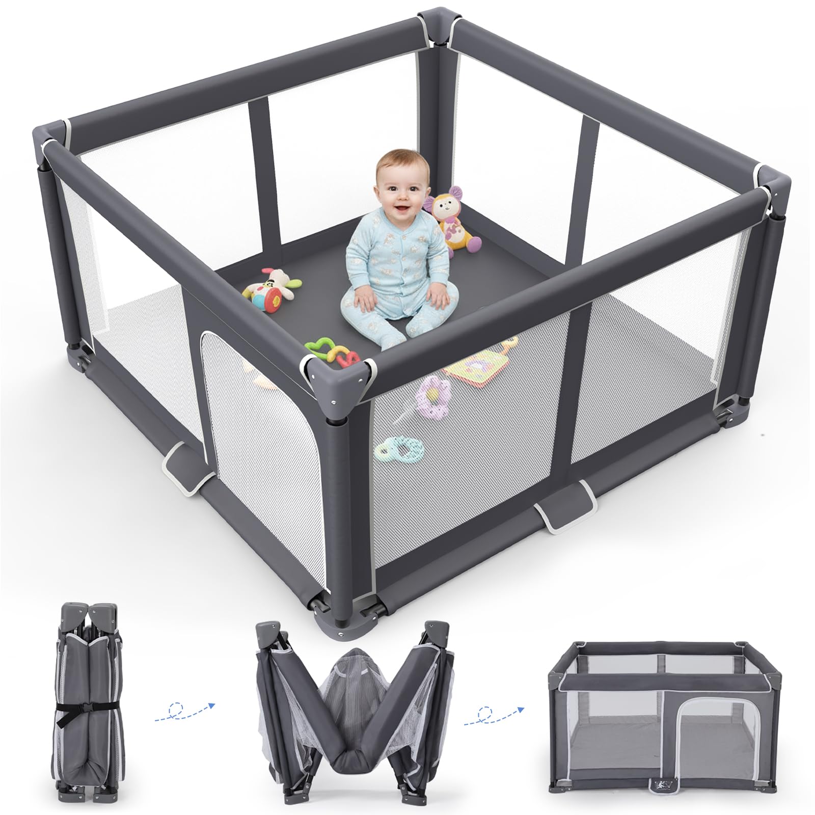Foldable Baby Playpen - 50x50 Safety Play Yard for Babies & Toddlers - Indoor & Outdoor Use with Carry Bag - Collapsible, Portab