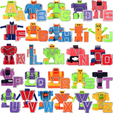 26 Pieces Alphabet Robot Toys for Kids Alpha-Bots Transformers ABC Letters Learning Toys, Toddlers Education Toy, Preschool Mont