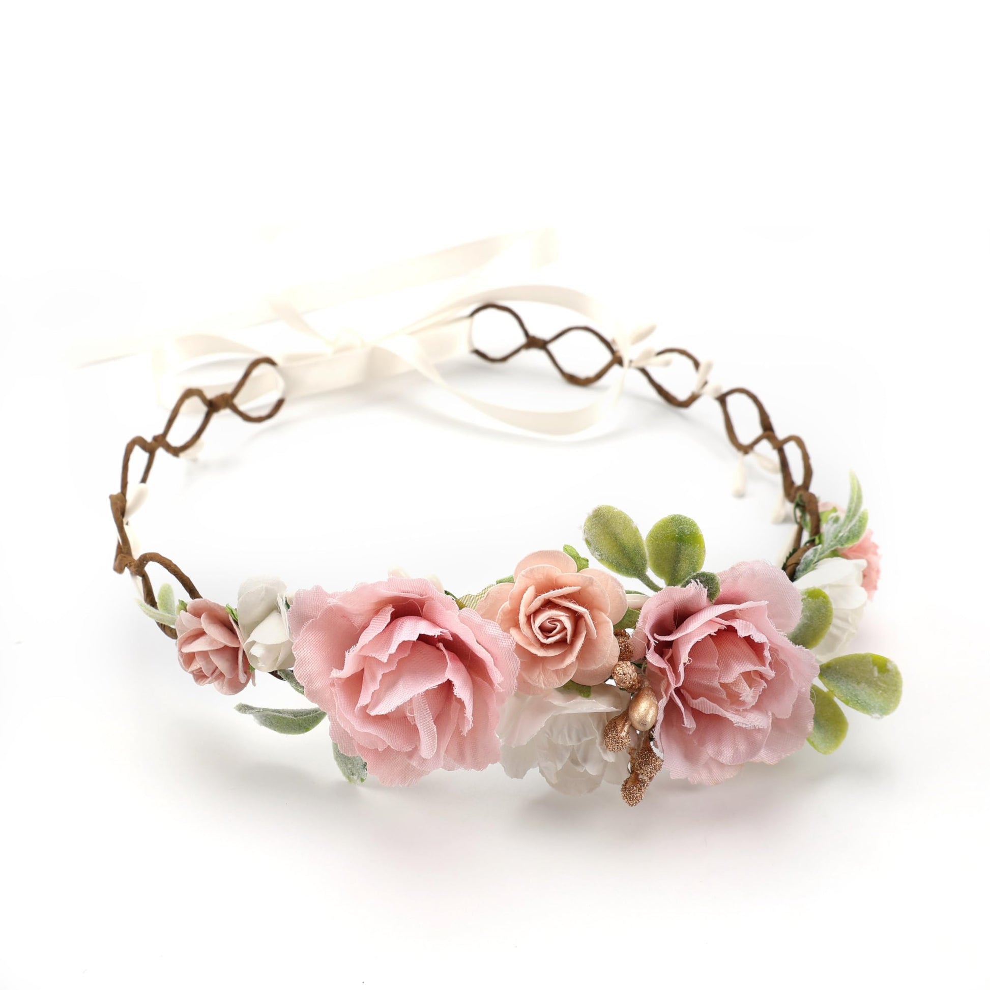 PoshMyra Flower Girl Flower Crown Pink Baby Girls Floral Headpieces Toddler Headband Hair Wreath Photo Prop (Blush pink)