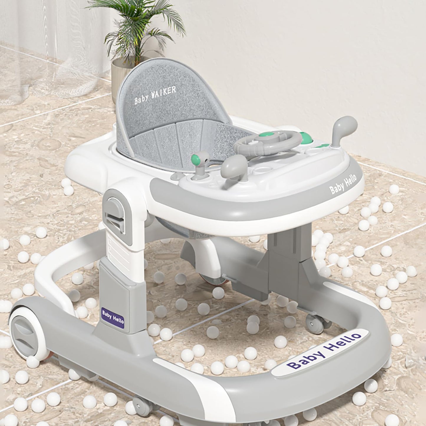 3-In-1 Foldable Baby Walker: Music Car-Themed Activity Center, Walker With Wheels, Walker And Bouncer Combo With Foot Mat, Anti-