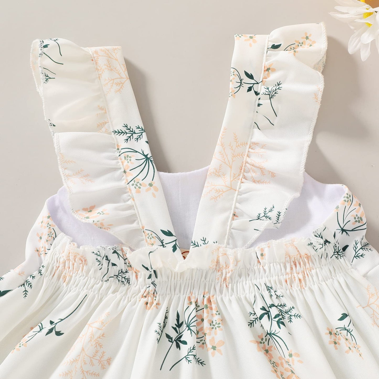 Younger Tree Toddler Baby Girls Infant Clothes Floral Flutter Sleeve Princess Dress Summer Cotton Line Skirts For Girls(3-4T,Whi