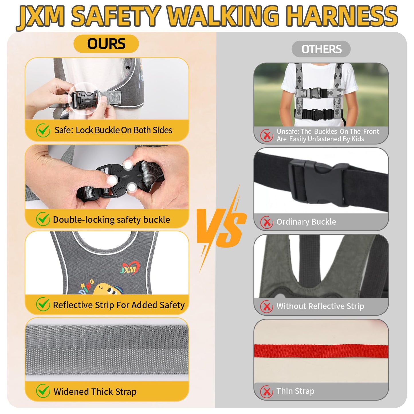 2025 New Safety Harness With Light Reflector For Active Child (3-6 Yrs), Secure Vest Walking Harness With Quick Grab Handle And