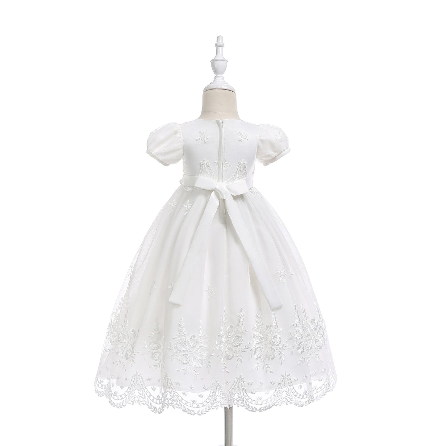 Glamulice Baby Girls Newborn Satin Christening Baptism Floral Embroidered Dress Gown Outfit Lace Formal Party Dresses White 12M/