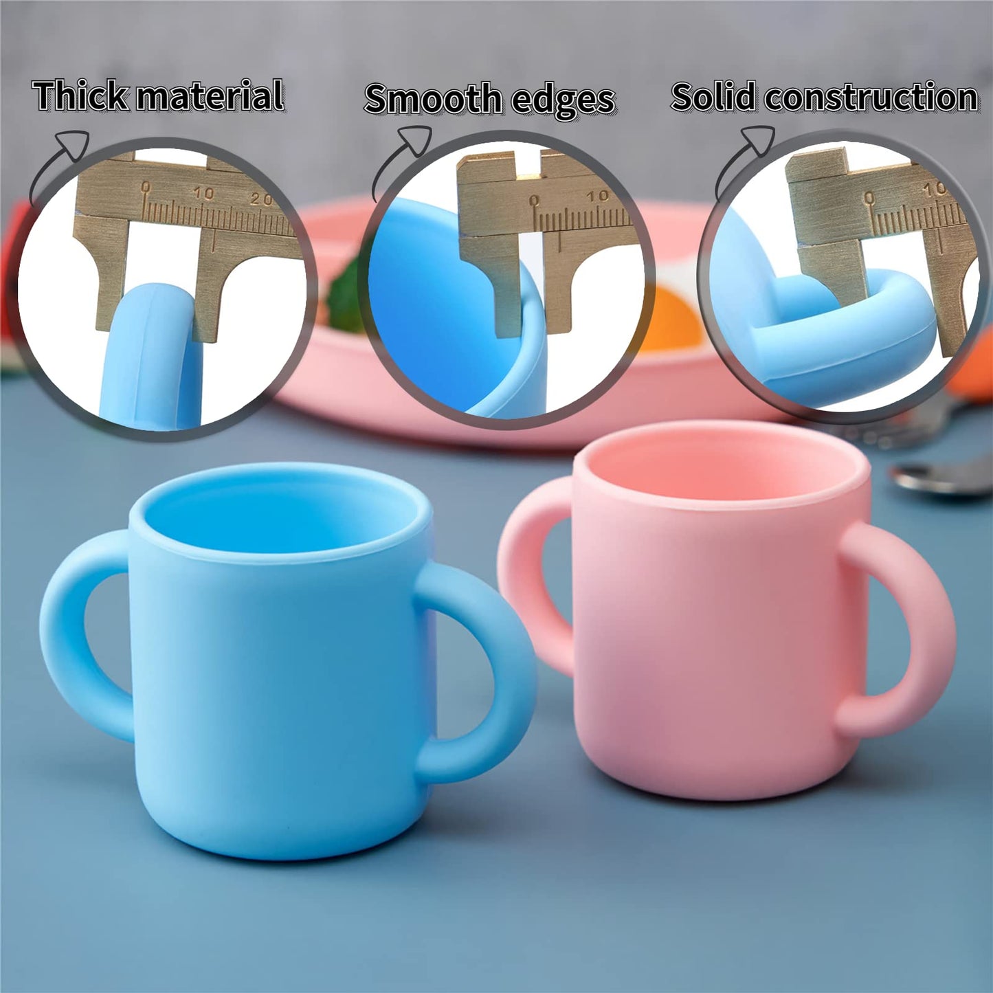 2 Pack Silicone Training Cup For Infants, Drinking Toddler Cup For Baby And Toddler - Boy Learner Cup Transition Cup 5 Oz(Blue/G