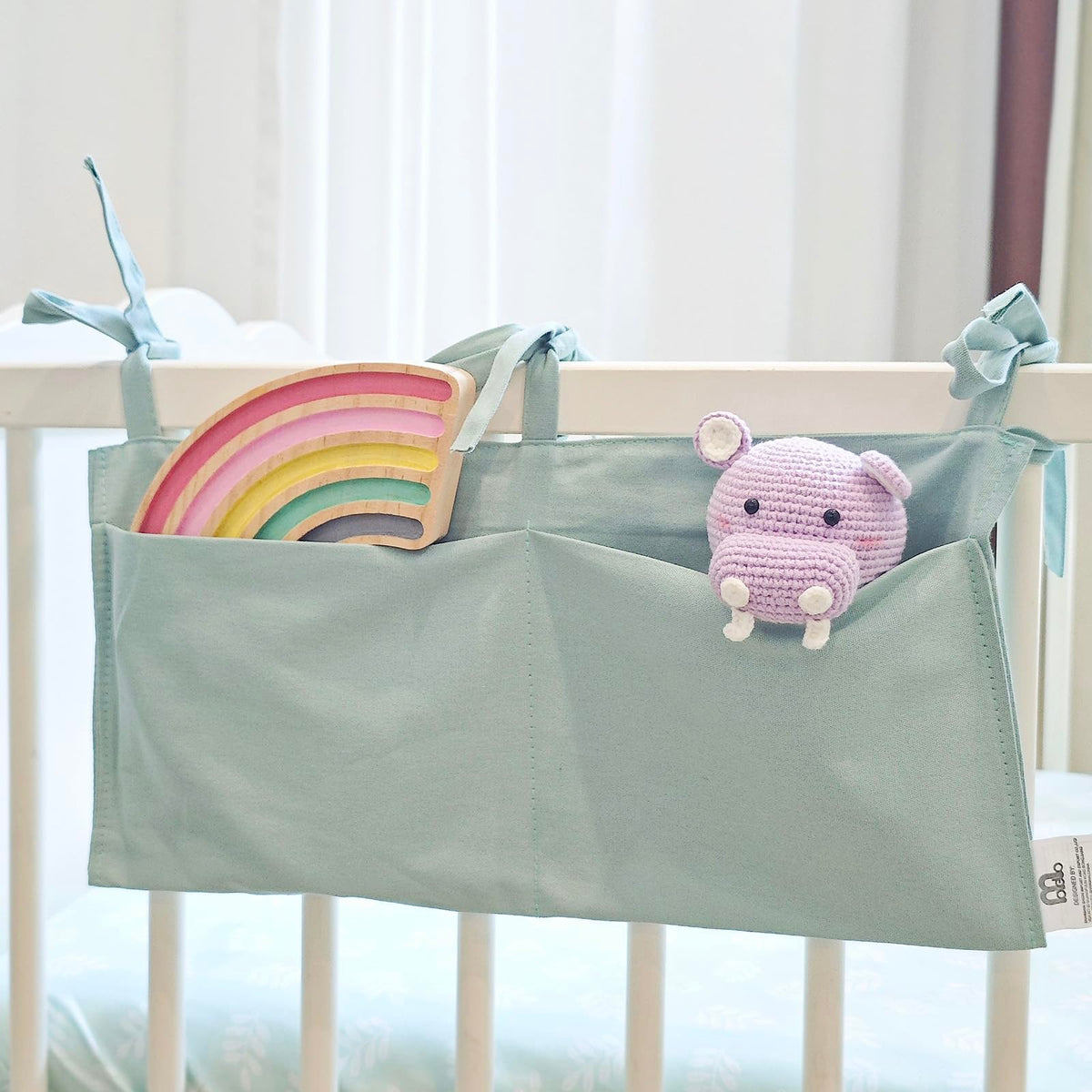 MOVEBO Baby Bedside Bag  2 Pockets Crib Organizer Hanging for Crib,5 Colors Selection Baby Toys Storage HighCapacity Baby Han