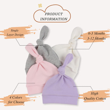 Newborn Hats For Boys Cotton Newborn Beanies Autumn Winter Infant Baby Girls Hat 0-12 Months (4Pack-B, S)
