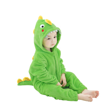 Lolanta Boys' Girls' Costume Flannel Jumpsuit Dinosaur Soft One Piece Animal Kids Halloween Birthday Gift (Dark Green, 6-7 Years
