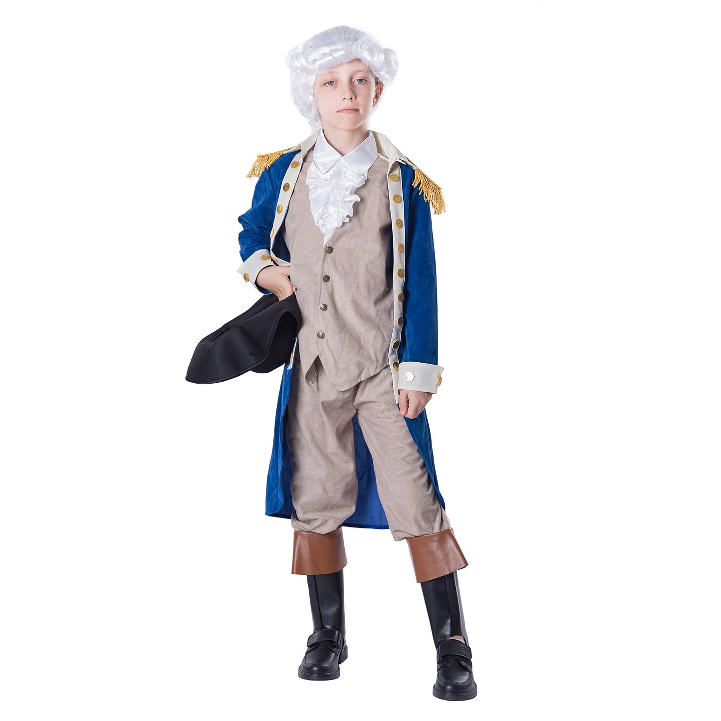 Spooktacular Creations George Washington Costume For Kids, Colonial Boys Costume Set With Wig And Hat For Halloween Dress Up Par