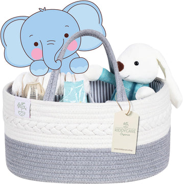 Kiddycare Diaper Caddy Organizer For Baby Nursery Basket With Handle Lid Nursing Caddy With Changing Table Organizer Cart Rope D