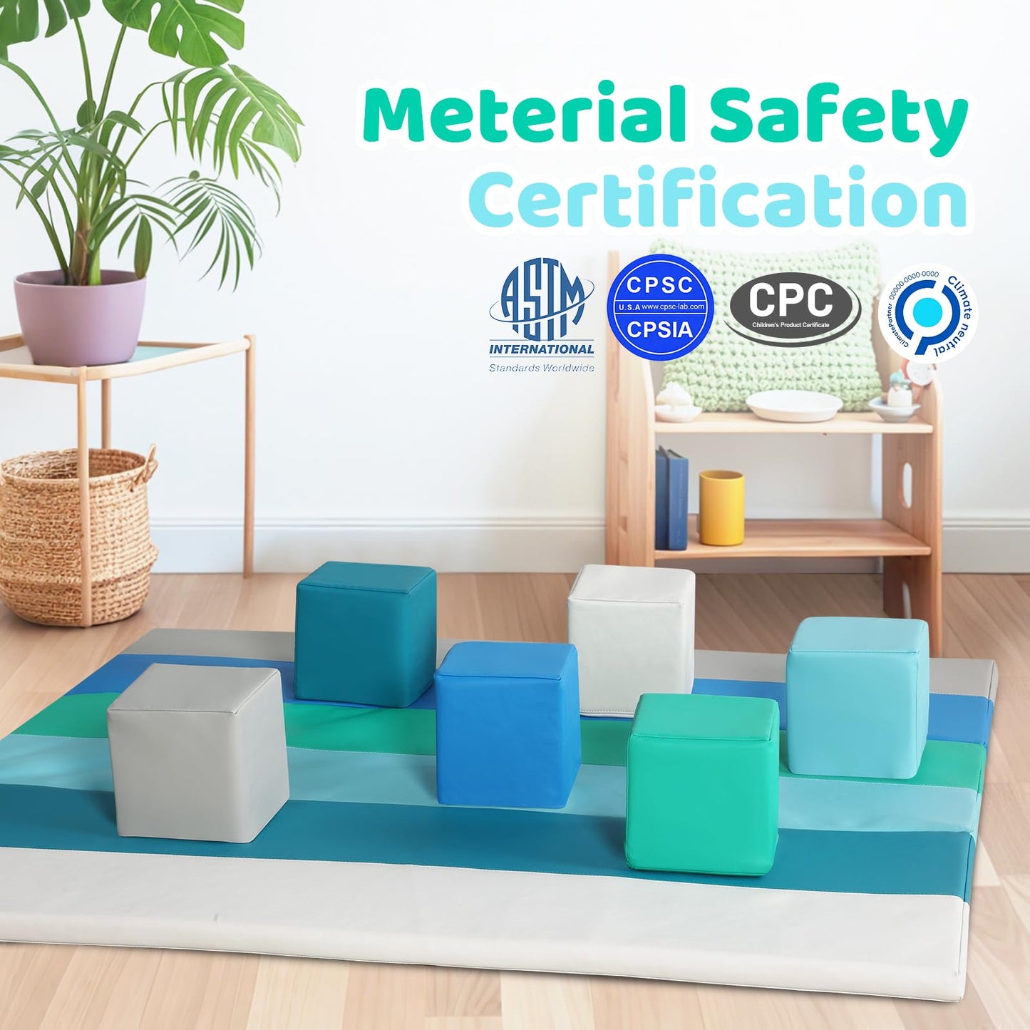 Foam Building Toys for Toddlers: 6-Pieces Waterproof PU Leather Soft Foam Blocks - Colorful Large Stacking Blocks - Early Learni