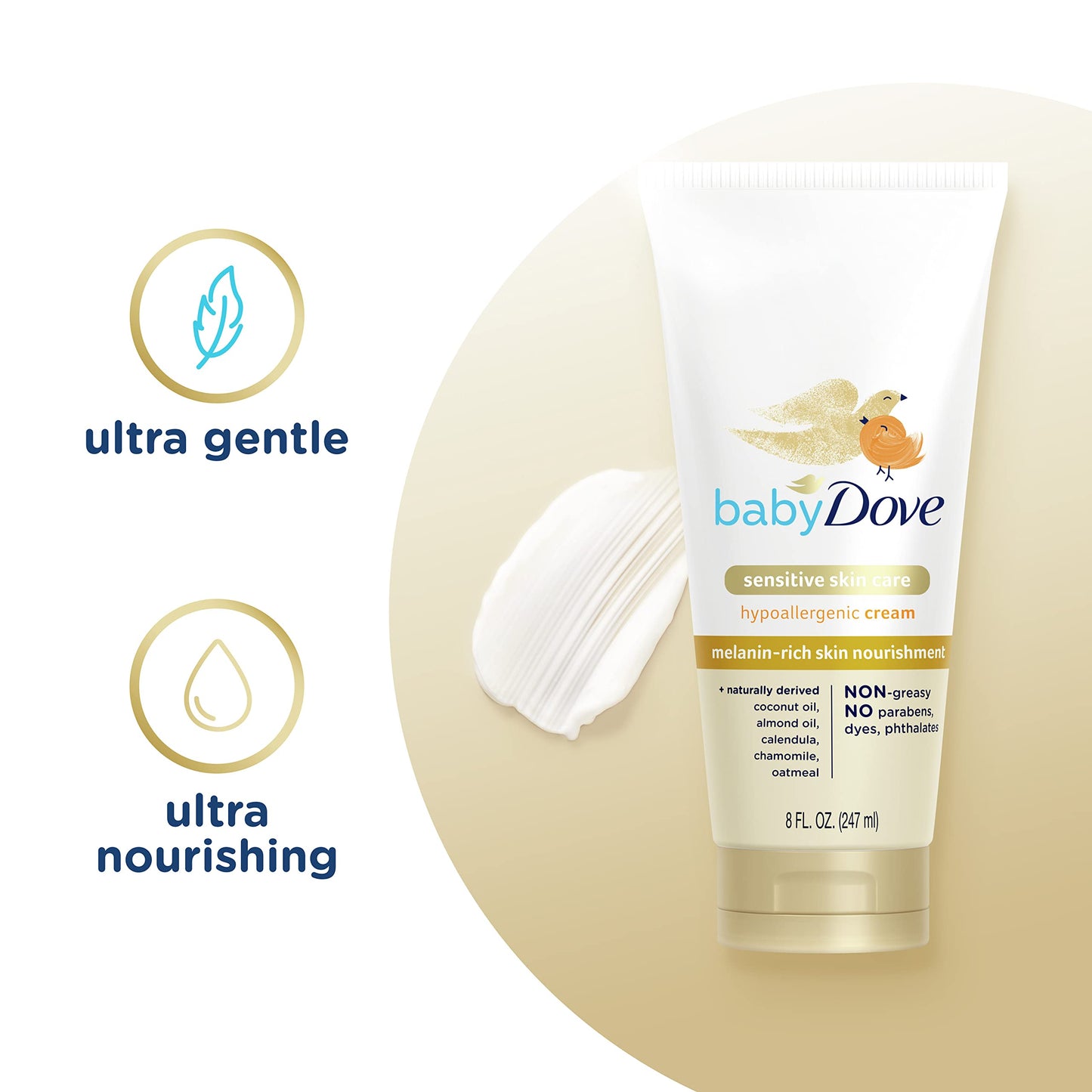 Baby Dove Sensitive Baby Cream Baby Skin Care Melanin-Rich Skin Nourishment Hypoallergenic And Non-Greasy 8 Oz