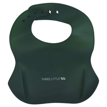 Three Little Tots Modern Silicone Baby Bib - Adjustable Fit Waterproof Catch Bibs ((Forest Green)