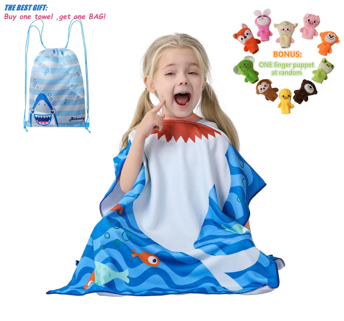 Athaelay Toddler Bath Beach Towel Poncho With Hood, Kid Bath Pool Swim Bathrobe Cover-Ups Swimwear (Grey Shark)