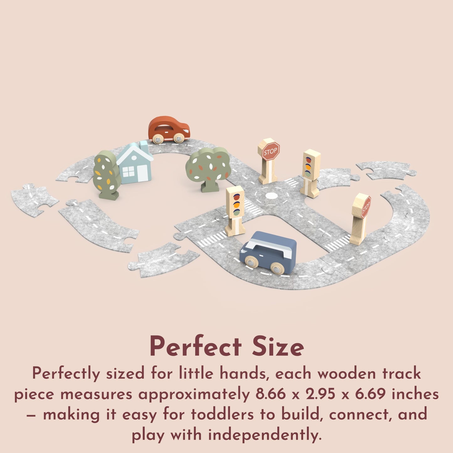 SPEEDY MONKEY Wooden Car Track Set - Road Puzzle Toy with Interlocking Track Pieces and Toy Car Play for Boys & Girls - FSC Cert