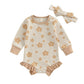 Mersariphy Infant Baby Girl Romper Baby Sweatshirt Romper Long Sleeve Waffle Floral Bodysuit With Headband Fall Winter Outfits (