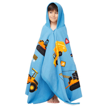 Gealaek Hooded Towel For Toddlers 2-10 Years Boys Girls Kids Bath Pool Beach Towel Wrap Soft Absorbent Beach Poncho(Construction
