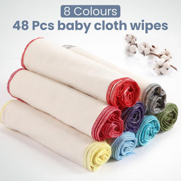 Mixweer 48 Pcs Flannel Cloth Baby Wipes Reusable Baby Diapers Wipes Washable Natural Unbleached Face Wipes Soft And Sturdy Cloth