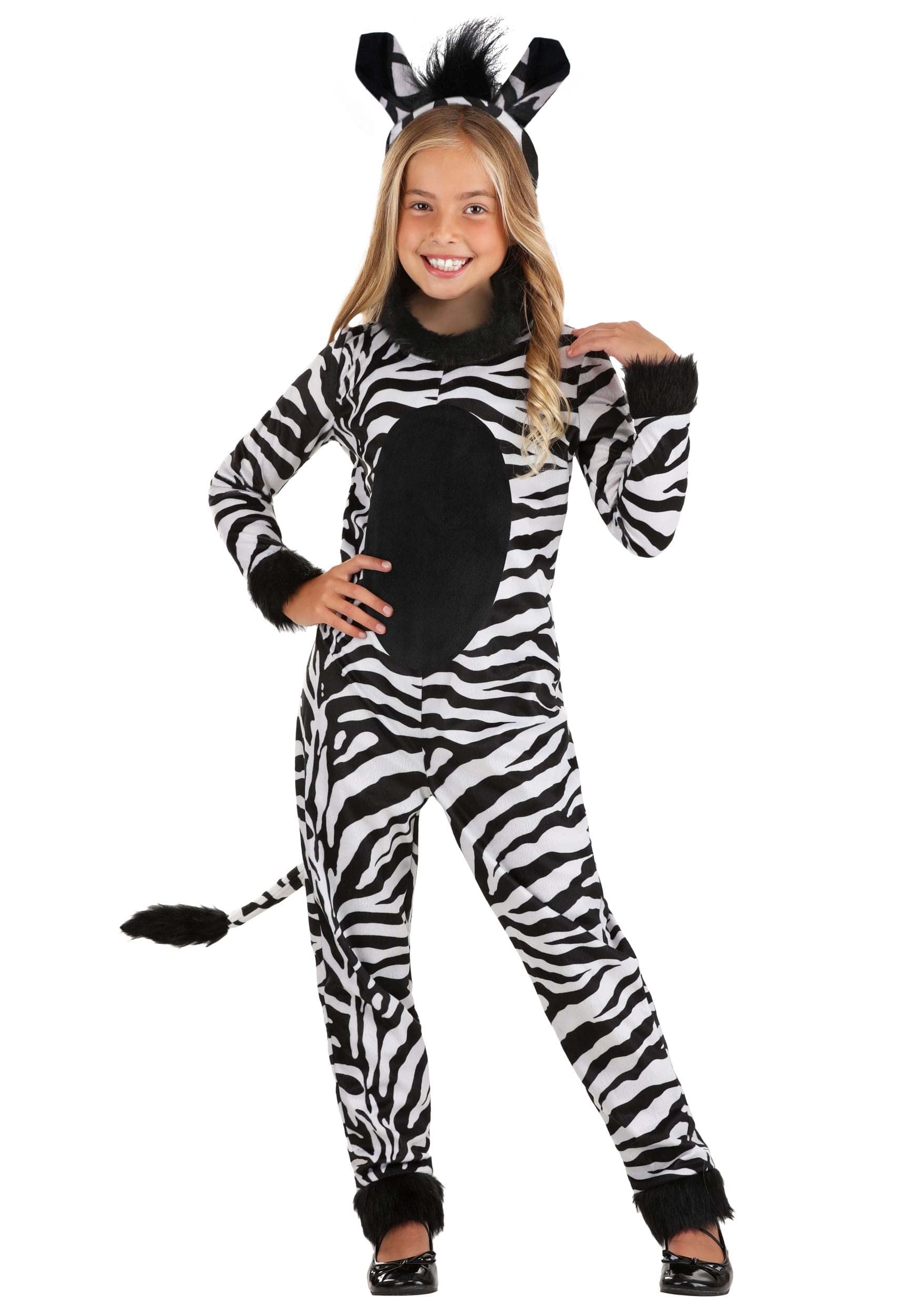Girl'S Zebra Costume With Headband - Kid'S Zebra Jumpsuit - Child Safari Zoo Animal Halloween Costume Xl