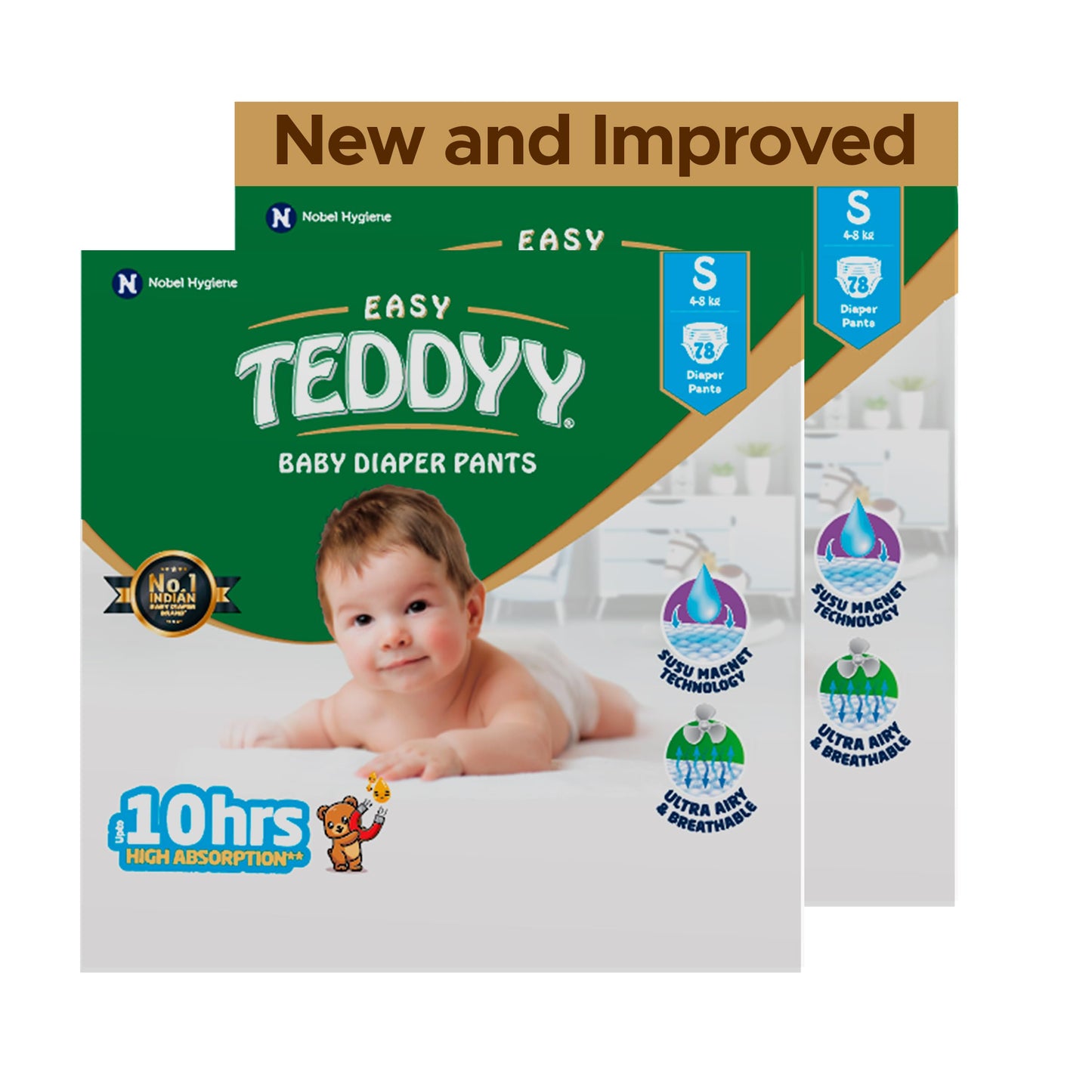 Teddyy Easy Baby S Size Diaper Pant Style |156 Count (Small) | 38 Kg (Pack Of 6) | Long Protection Hours | AntiBacterial | Air