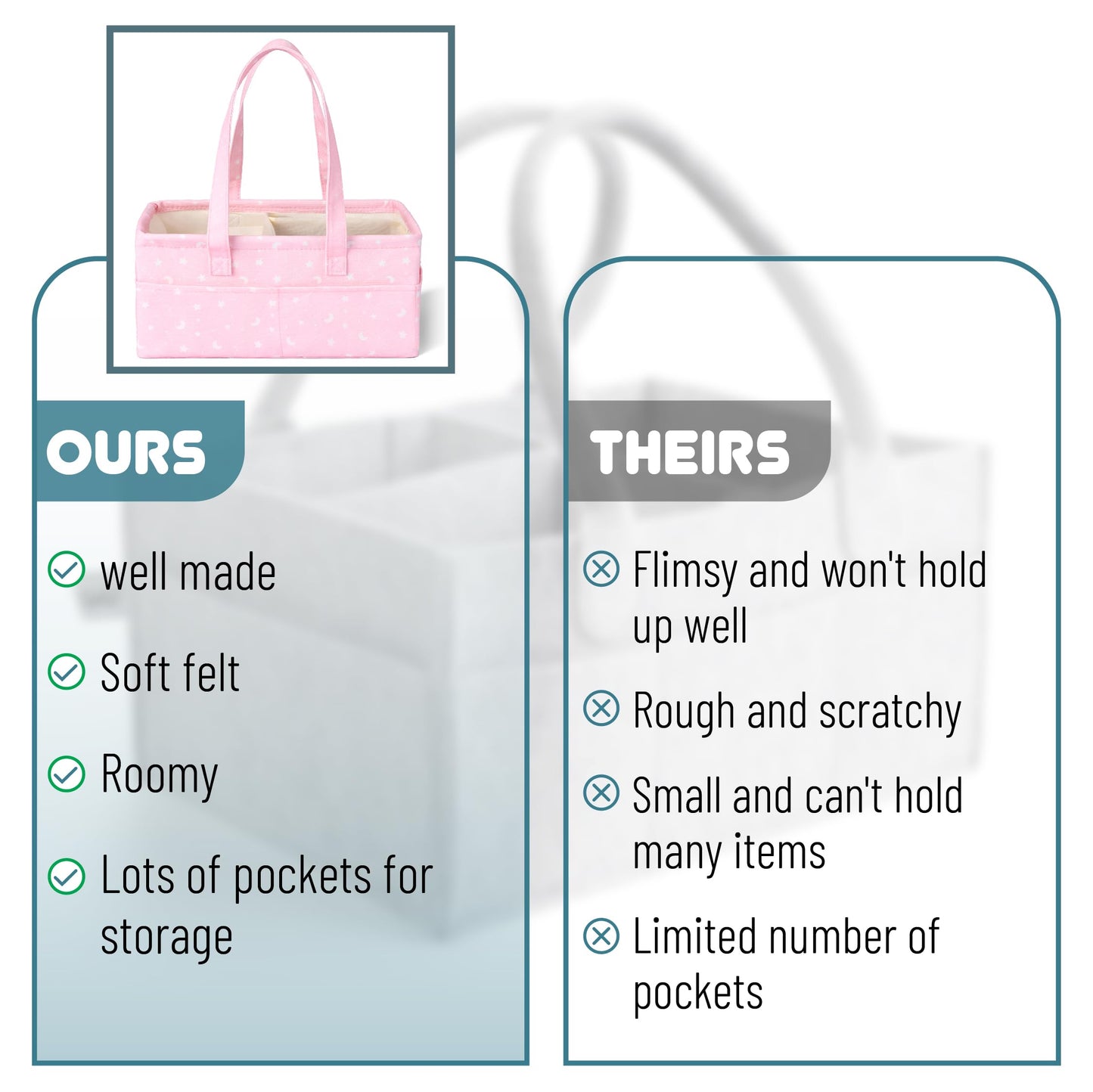 Mr. Pen- Baby Diaper Caddy Organizer, Pink With Star Pattern, Portable Car Caddy For Changing Table And Nursery