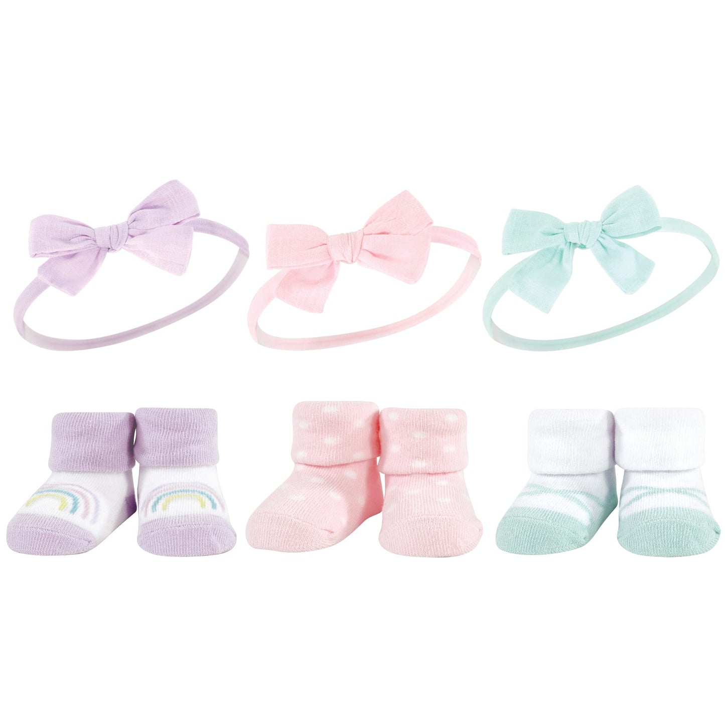Hudson Baby Baby Girls' Headband And Socks Giftset, Purple Mint Rainbow, One Size