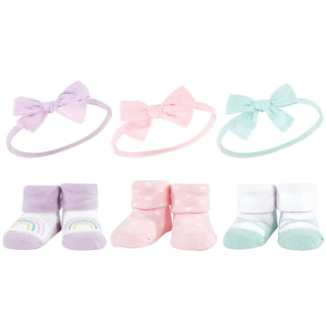 Hudson Baby Baby Girls' Headband And Socks Giftset, Purple Mint Rainbow, One Size