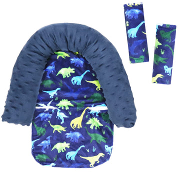 Baby Carseat Headrest And Strap Covers, Dinosaur Minky Infant Strollers Head Support & Seat Belt Cover, Toddler Strollers Headre