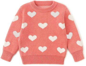 Baby Girl Valentine'S Day Outfit Toddler Kids Love Long Sleeve Knit Sweater Crewneck Pullover Sweatshirt Tops (L-Pink, 7T)