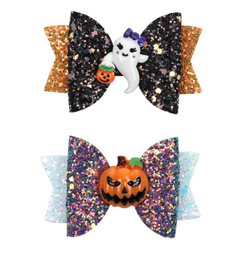 Love Sweety Baby Rose Halloween Headband Infant Pumpkin Hairband Bow Hair Clips (2Pc Shiny A)
