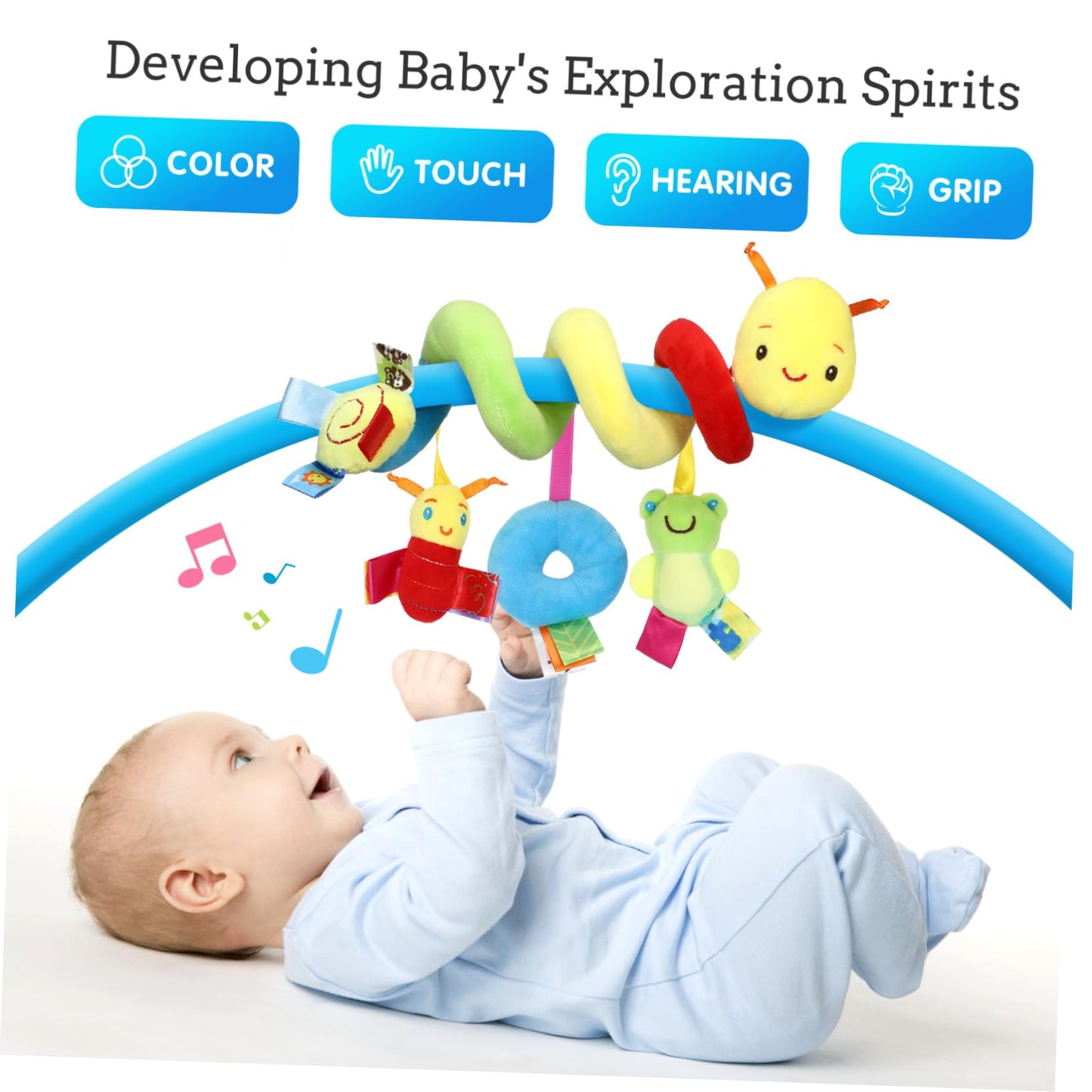 ifundom Car Seat Toys, Toys for Car Seat Crib Mobile Bed Around Rattle Bell Cartoon Insect Stroller Hanging Stuffed Wrap Spiral