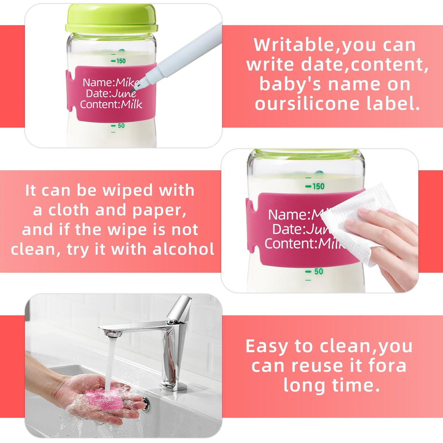 6Pcs Bottle Labels Daycare Reusable, Waterproof Silicone Baby Bottle Labels For Daycare,Write And Reuse Sippy Cup Bands Baby Bot