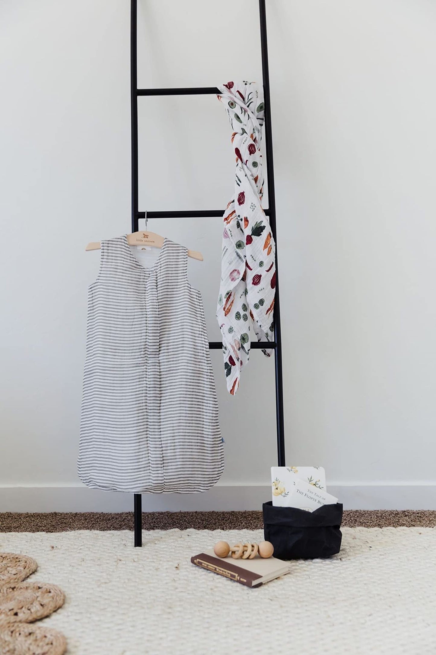 Little Unicorn - Grey Stripe Cotton Muslin Sleep Bag | 100% Cotton | Super Soft and Lightweight | Baby | Size Medium: 6-12 Month