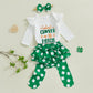 Beqeuewll Baby Girl St Patricks Outfit Letter Print Long Sleeve Romper Tutu Skirt Headband Set Newborn Baby Girls Clothe (Clover