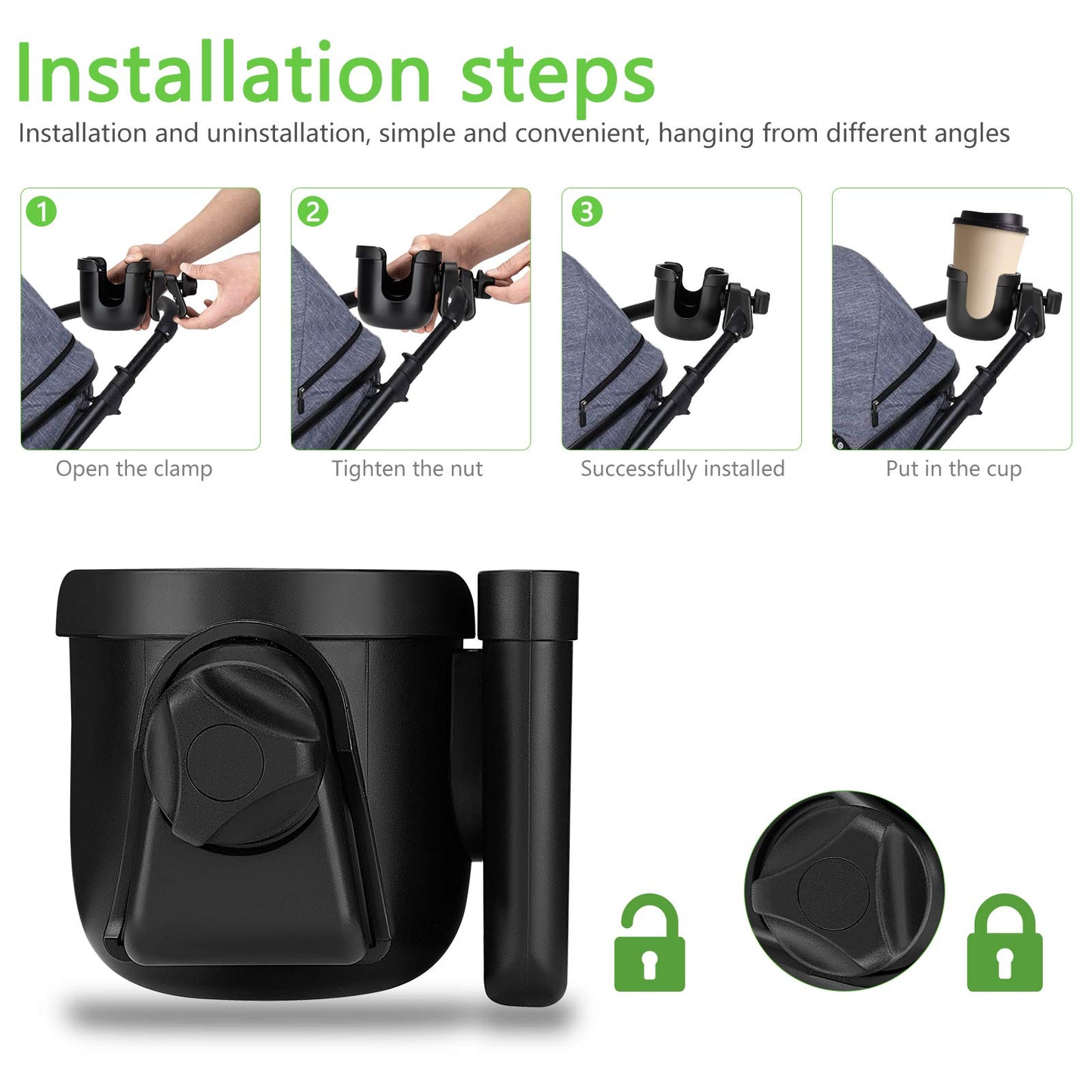 Suranew Universal Stroller Cup Holder, Adjustable Drink Holder With Phone Holder For Baby Stroller, Wheelchair, Walker, Bike, Sc