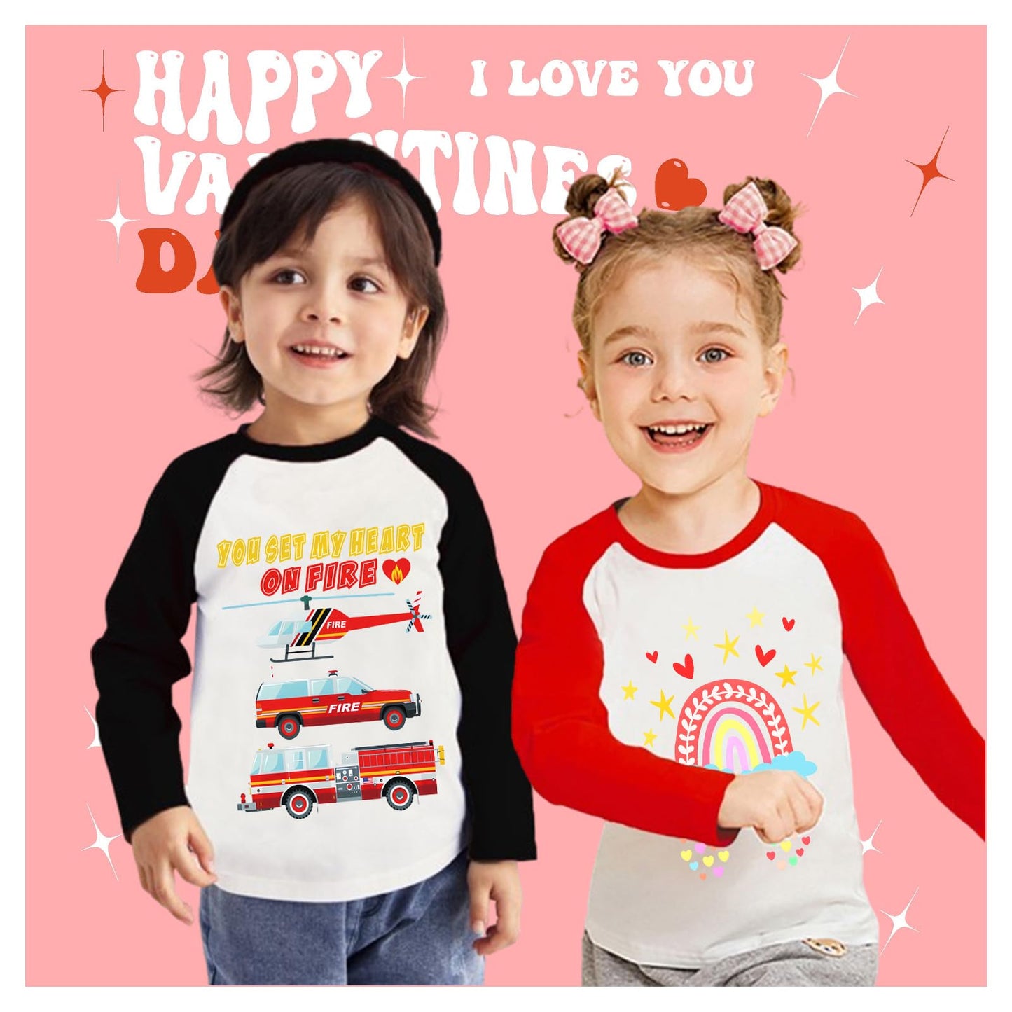 Tkria Kid Boy Valentine Day Outfits Fire Engine Love Mother Heart Cute Toddler Shirt Love Long Sleeve Shirts Top Outfit 6T