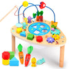 oathx Activity Table for 1+ Year Old, 6 in 1 Wooden Montessori Activity Center Play Table with Bead Maze Shape Sorter Fishing Ga