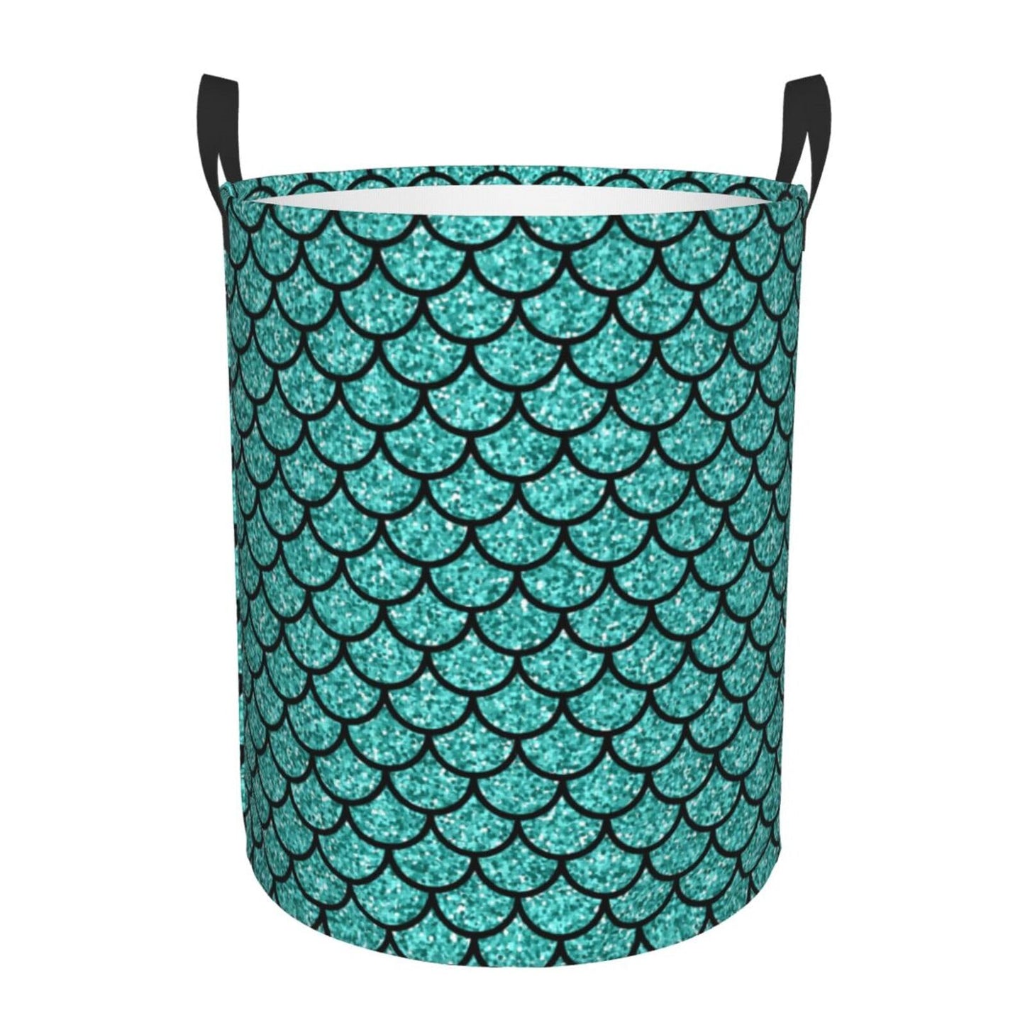Pevtufa Aquamarine Glitter Foldable Laundry Basket Organizer,Fabric Clothes Toy Storage Basket Nursery Hamper Storage Bin For Ho