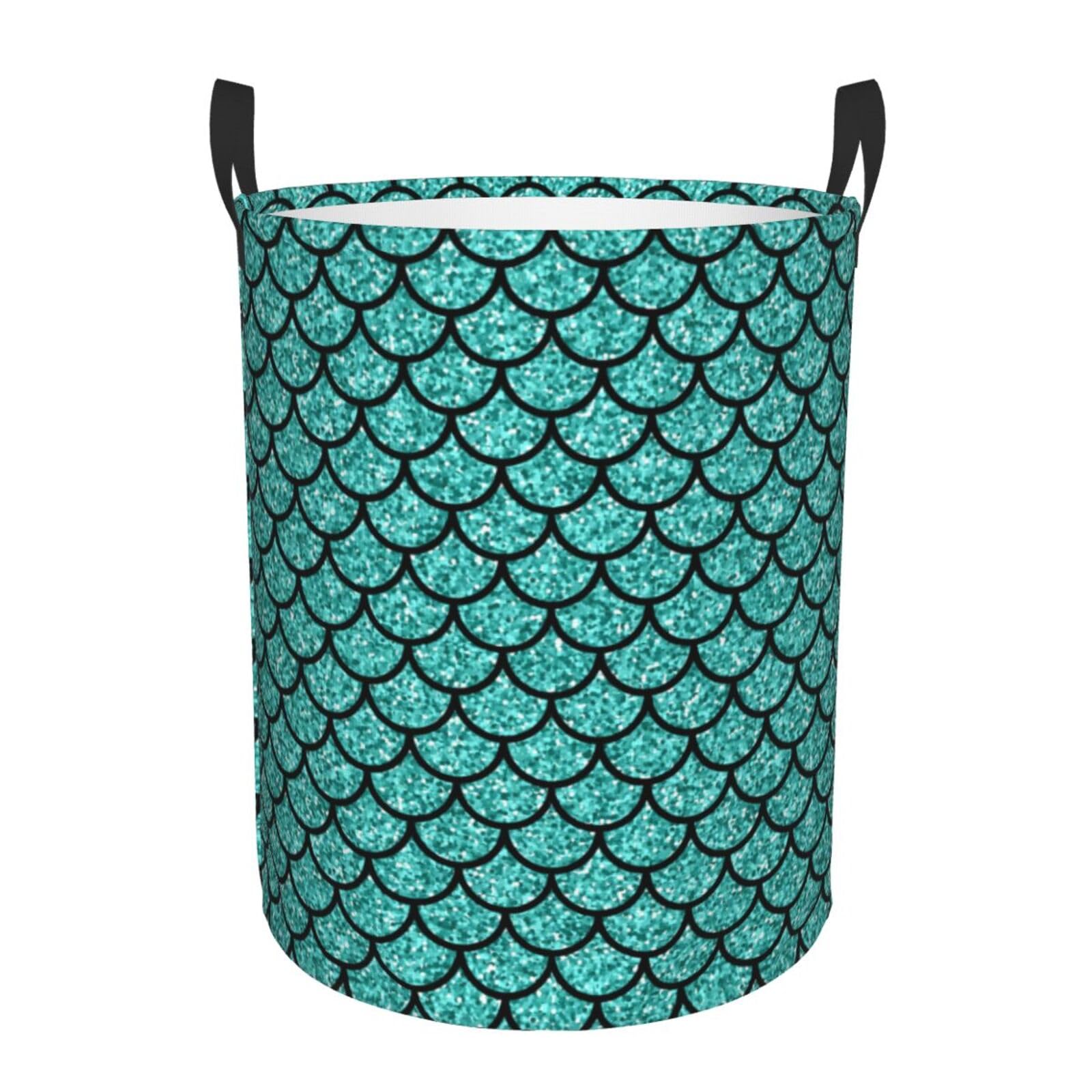 Pevtufa Aquamarine Glitter Foldable Laundry Basket Organizer,Fabric Clothes Toy Storage Basket Nursery Hamper Storage Bin For Ho